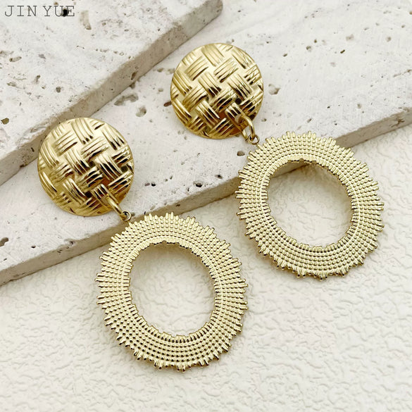 Wholesale Women's Stainless Steel Goldplated Retro Fashion Exaggerated Earrings