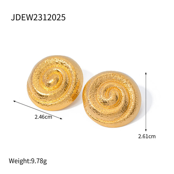 Wholesale Women's Stainless Steel Hammered Geometric Spiral Hoop Earrings Jewelry With Electroplating