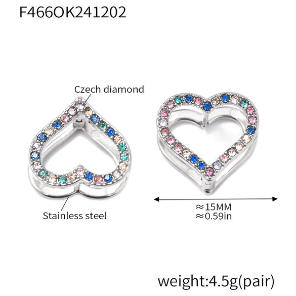 Wholesale Women's 316L Stainless Steel Handmade Inlaid Doublesided Love Zircon Earrings With Geometric Pattern And Electroplating Design