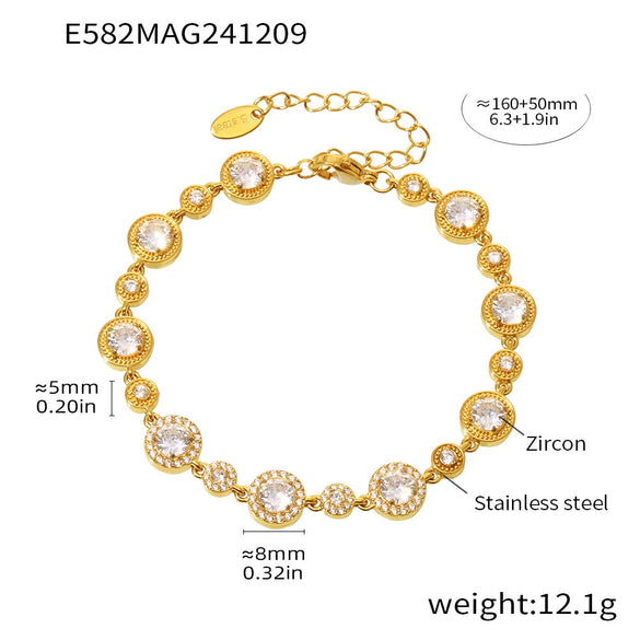Wholesale Women's 316L Stainless Steel Handmade Inlaid Geometric Zircon Bracelet Pvd Plated 18K Gold Color