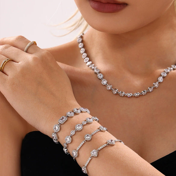 Wholesale Women's 316L Stainless Steel Handmade Inlaid Geometric Zircon Bracelet Pvd Plated 18K Gold Color