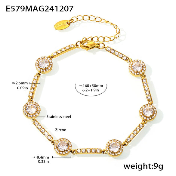 Wholesale Women's 316L Stainless Steel Handmade Inlaid Geometric Zircon Bracelet Pvd Plated 18K Gold Color