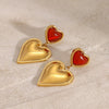 Wholesale Women's Stainless Steel Heart And Geometric Red Agate Love Earrings With Electroplating