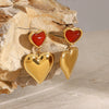 Wholesale Women's Stainless Steel Heart And Geometric Red Agate Love Earrings With Electroplating