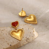 Wholesale Women's Stainless Steel Heart And Geometric Red Agate Love Earrings With Electroplating