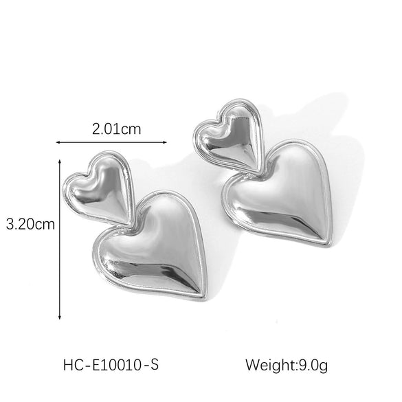 Wholesale Women's Stainless Steel Heart Geometric Hammer Pattern 18K Gold Plated Earrings