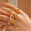 Wholesale Women's Stainless Steel Heart Geometric Opening Ring With Electroplating