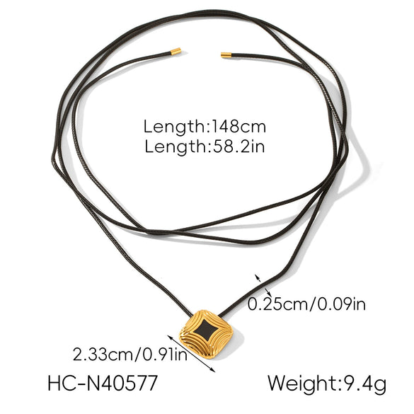 Wholesale Women's Stainless Steel Heart Geometric Pendant Necklace With Wax Rope Chain Electroplated