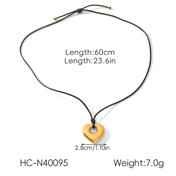 Wholesale Women's Stainless Steel Heart Geometric Pendant Necklace With Wax Rope Chain Electroplated