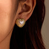 Wholesale Women's Stainless Steel Heart Inlaid Baroque Pearl Earrings Retro Vintage Style Electroplated
