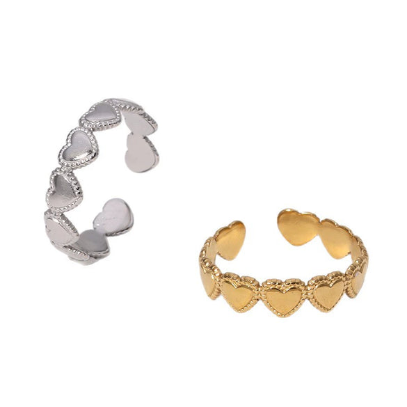 Wholesale Women's Stainless Steel Heart Open Ring 18K Gold Plated Electroplated Hand Jewelry