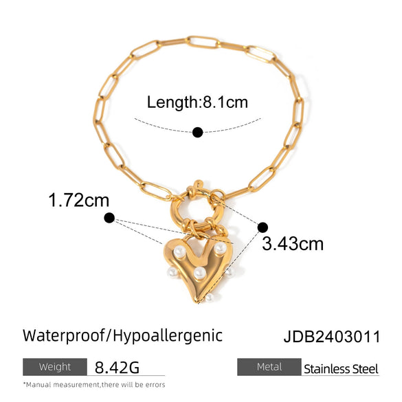 Wholesale Women's Stainless Steel Heart Pendant Bracelet Jewelry With Electroplating And Love Sticky Pearl Design
