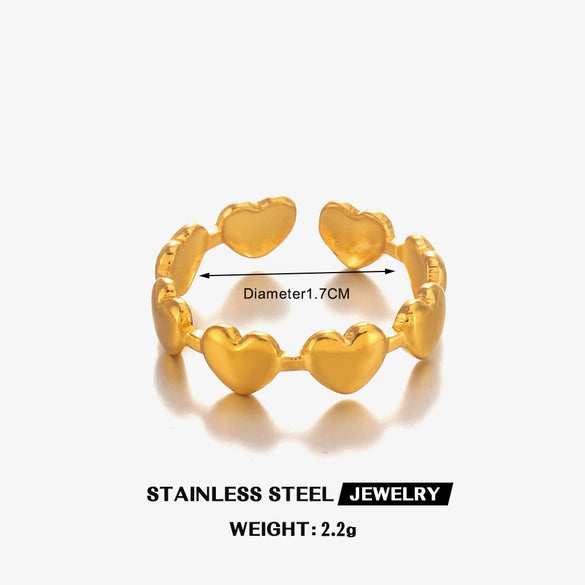Wholesale Women's Stainless Steel Heart Shape Open Adjustable 18K Gold Plated Ring