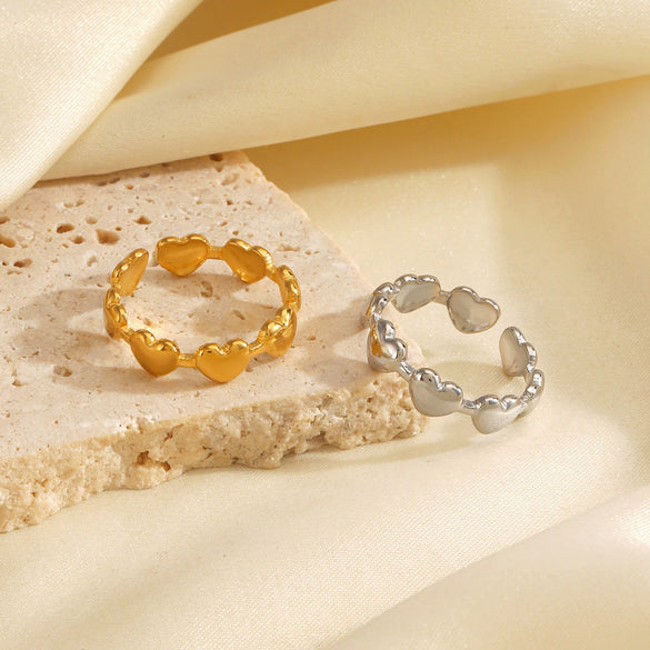 Wholesale Women's Stainless Steel Heart Shape Open Adjustable 18K Gold Plated Ring