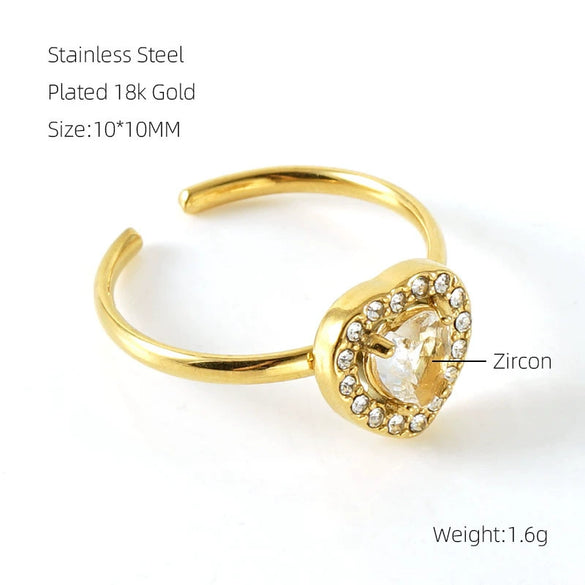 Wholesale Women's Stainless Steel Heart Shaped Diamond Ring