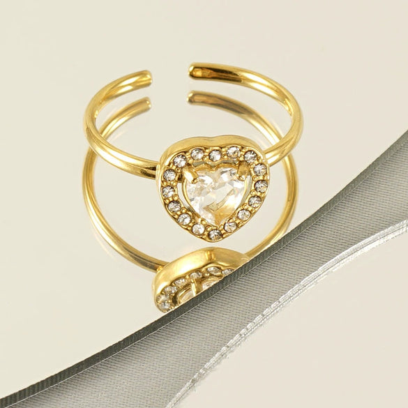 Wholesale Women's Stainless Steel Heart Shaped Diamond Ring