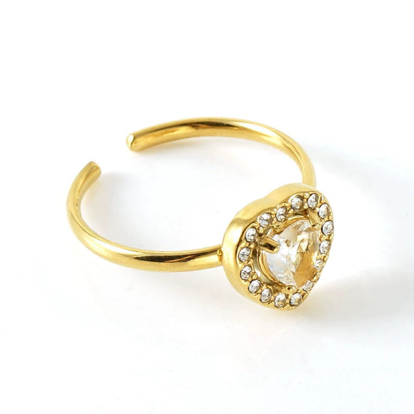 Wholesale Women's Stainless Steel Heart Shaped Diamond Ring