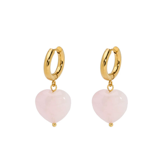 Wholesale Women's Stainless Steel Heart Shaped Earrings With Natural Stone Pvdp Furnace Real Gold Treatment