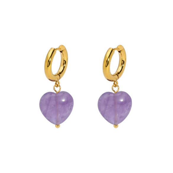 Wholesale Women's Stainless Steel Heart Shaped Earrings With Natural Stone Pvdp Furnace Real Gold Treatment