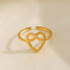 Wholesale Women's Stainless Steel Heart Shaped Love Ring With Geometric Pattern And Real Gold Plating