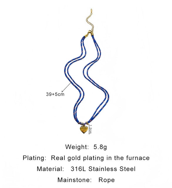 Wholesale Women's Stainless Steel Heart Shaped Polished Electroplated Pendant Nylon Rope Necklace