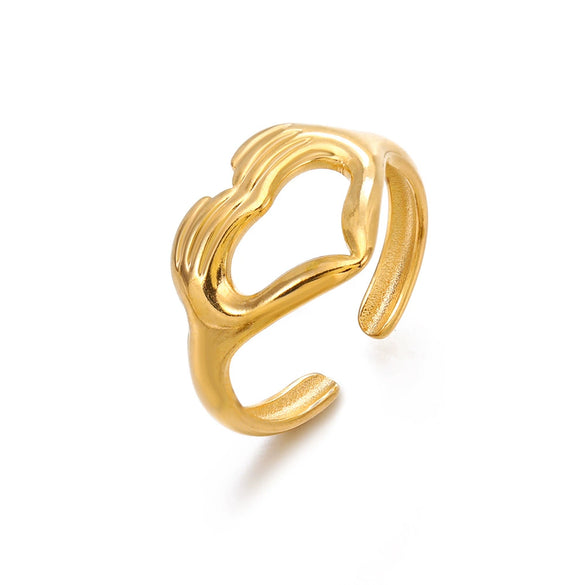 Wholesale Women's Stainless Steel Heart Shaped Real Gold Plated Love Ring Ins Style