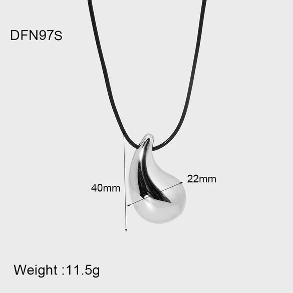 Wholesale Women's Stainless Steel Heartshaped Drop Pendant Necklace With Black Rope Chain 18K Gold Plated