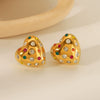 Wholesale Women's Stainless Steel Heartshaped Geometric Earrings With Electroplating