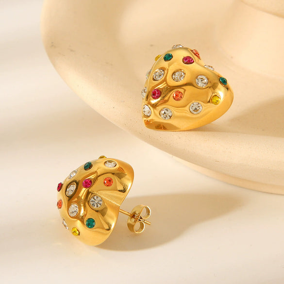 Wholesale Women's Stainless Steel Heartshaped Geometric Earrings With Electroplating