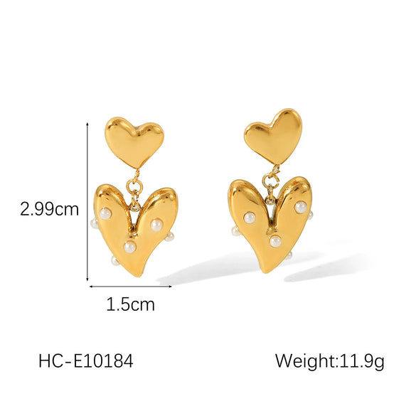 Wholesale Women's Stainless Steel Heartshaped Geometric Electroplated Pearl Earrings Jewelry