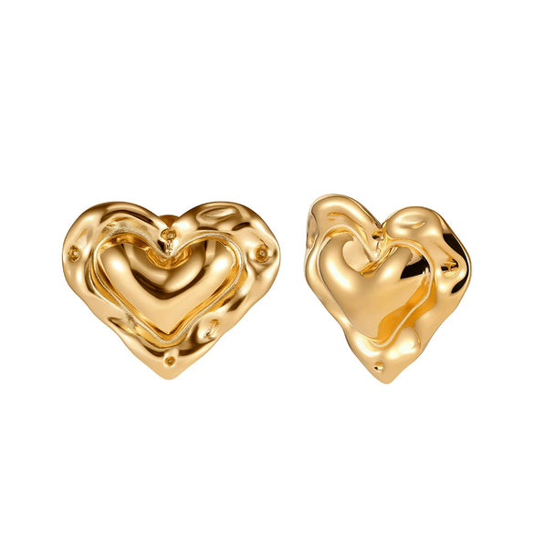 Wholesale Women's Stainless Steel Heartshaped Geometric Irregular Earrings With Vacuum Real Gold Plating