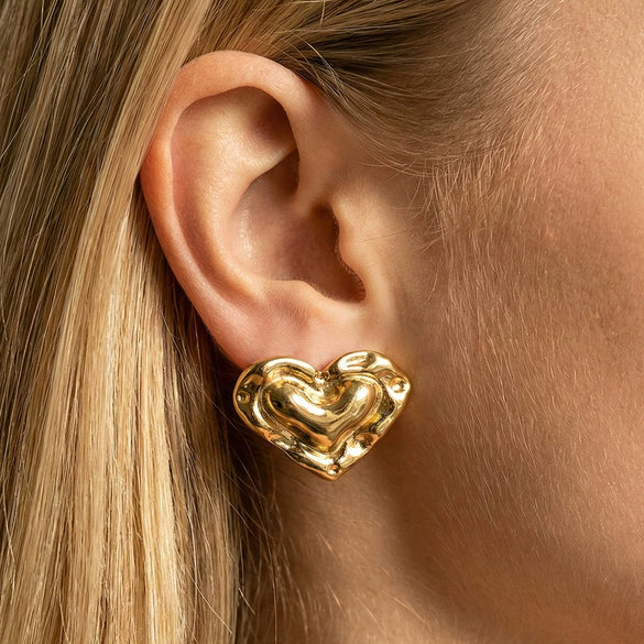 Wholesale Women's Stainless Steel Heartshaped Geometric Irregular Earrings With Vacuum Real Gold Plating