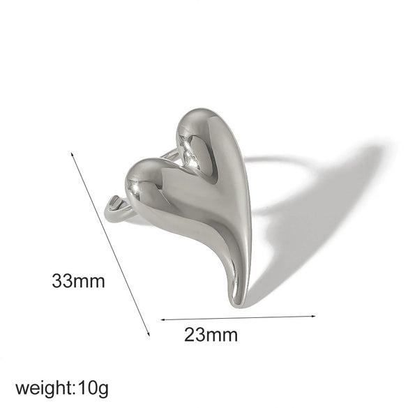 Wholesale Women's Stainless Steel Heartshaped Geometric Light Luxury Highend Open Ring With 18K Gold Electroplating