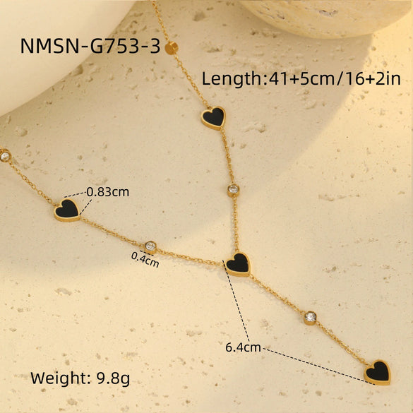 Wholesale Women's Stainless Steel Heartshaped Geometric Tassel Love Clavicle Chain Necklace With Electroplating