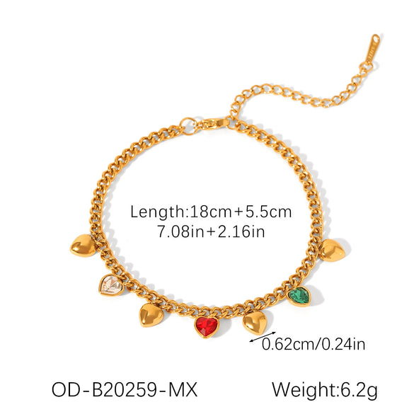 Wholesale Women's Stainless Steel Heartshaped Handmade Bracelet With Pvd Vacuum Plating And Zircon Inlay