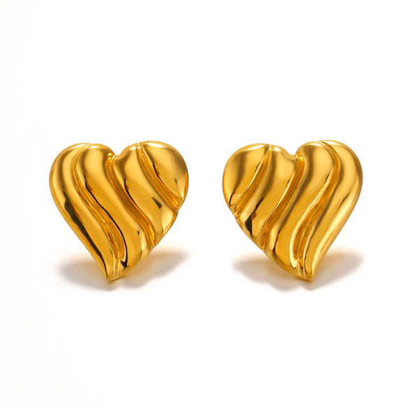 Wholesale Women's Stainless Steel Heartshaped 18K Gold Plated Hip Hop Style Love Earrings