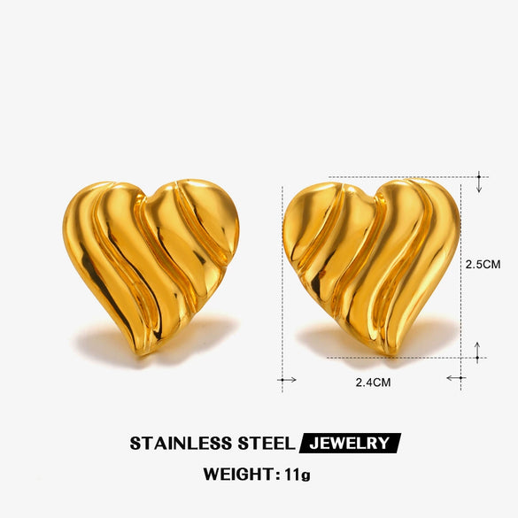 Wholesale Women's Stainless Steel Heartshaped 18K Gold Plated Hip Hop Style Love Earrings