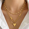 Wholesale Women's Stainless Steel Heartshaped 18K Goldplated Pendant Necklace With Irregular Chain Light Luxury Style