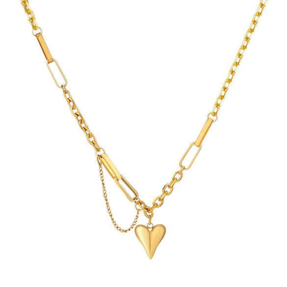 Wholesale Women's Stainless Steel Heartshaped 18K Goldplated Pendant Necklace With Irregular Chain Light Luxury Style
