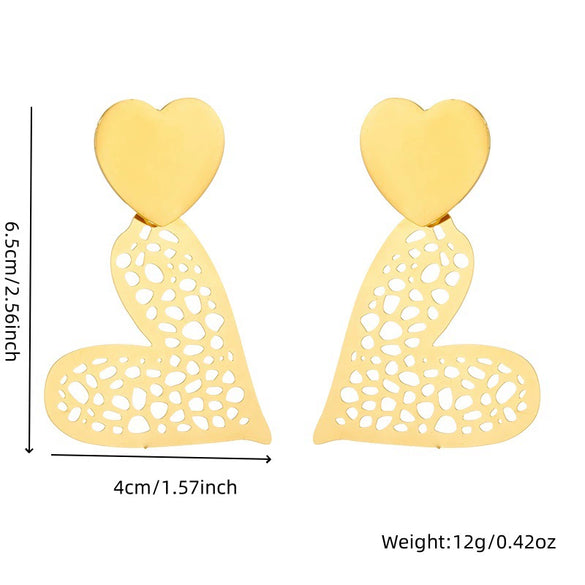 Wholesale Women's Stainless Steel Heartshaped Pendant Jewelry Earrings With Electroplating And Fashion Simple Hollow Design