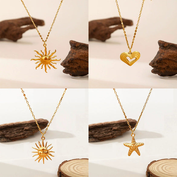 Wholesale Women's Stainless Steel Heartshaped Pendant Necklace With 18K Gold Plating
