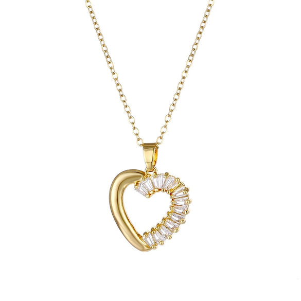 Wholesale Women's Stainless Steel Heartshaped Pendant Necklace With Mixed Gem Inlay And 18K Gold Electroplating Hip Hop Style
