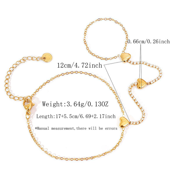 Wholesale Women's Stainless Steel Heartshaped Zircon Bracelet With Real Gold Plating
