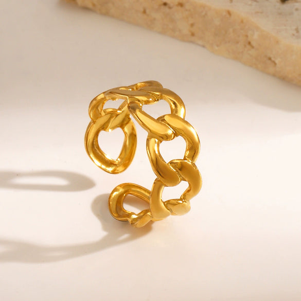 Wholesale Women's Stainless Steel Hiphop Ring 18K Goldplated