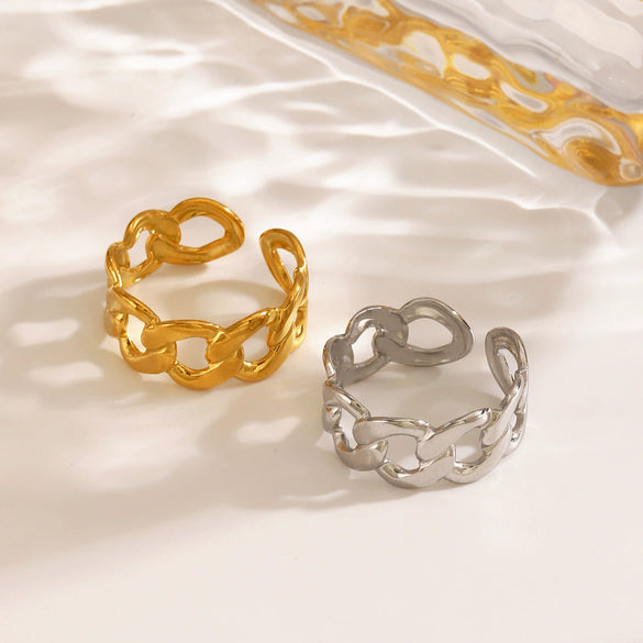 Wholesale Women's Stainless Steel Hiphop Ring 18K Goldplated