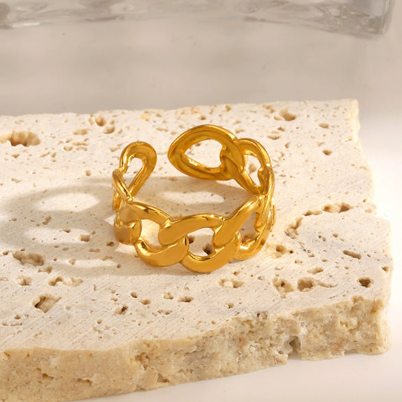 Wholesale Women's Stainless Steel Hiphop Ring 18K Goldplated