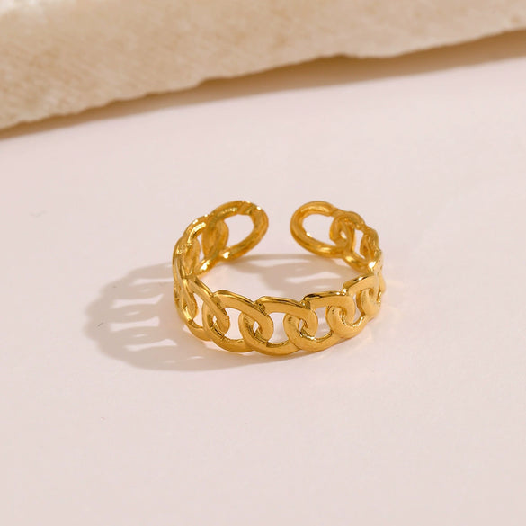 Wholesale Women's Stainless Steel Hiphop Ring With Geometric Pattern And Real Gold Plating