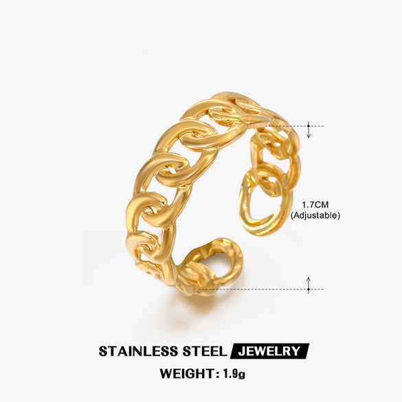 Wholesale Women's Stainless Steel Hiphop Ring With Geometric Pattern And Real Gold Plating