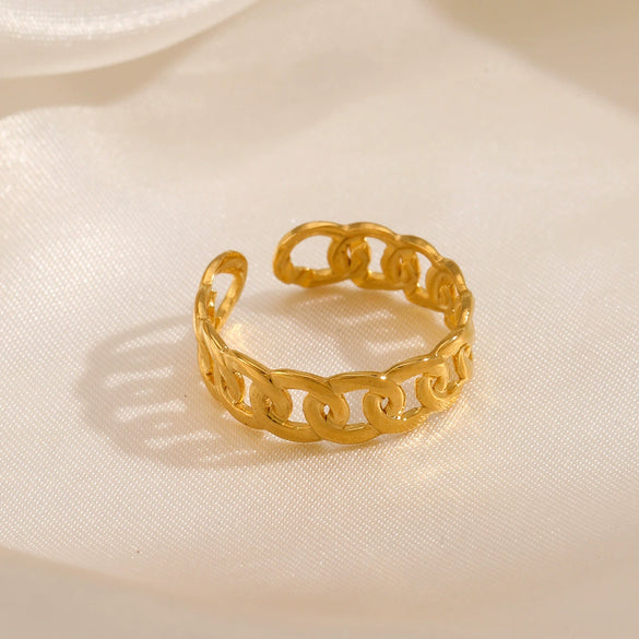 Wholesale Women's Stainless Steel Hiphop Ring With Geometric Pattern And Real Gold Plating