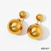 Wholesale Women's Stainless Steel Hollow Ball Earrings With Geometric Pattern And Electroplating Simple Light Luxury Front And Back Two Wear